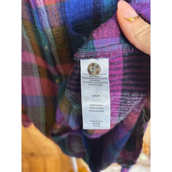 BeachLunchLounge Collection Button Up Gauzey Shirt Jewel Tone Color Women's XL - Picture 5 of 6